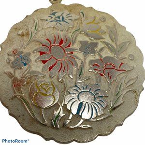 W. Germany Silver-Tone Pendent with Raised Floral